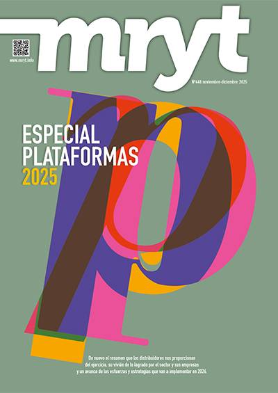 Portada de revista con una gran letra "P" de colores y el titular "Especial Plataformas 2025" sobre un fondo verde vibrante.